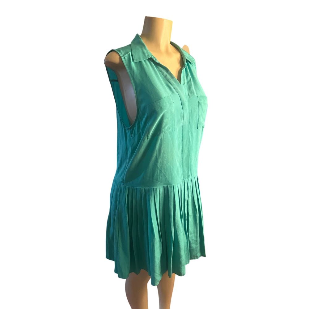 Women L Joie Nila Green Pleated 100% Silk Dress Drop Waist Shift Sleeveless